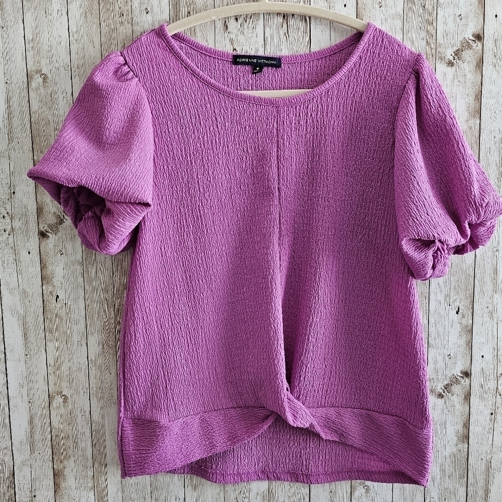 Women's Adrienne Vittadini Purple Textured Puff Sleeve Blouse Size M - Picture 2 of 8